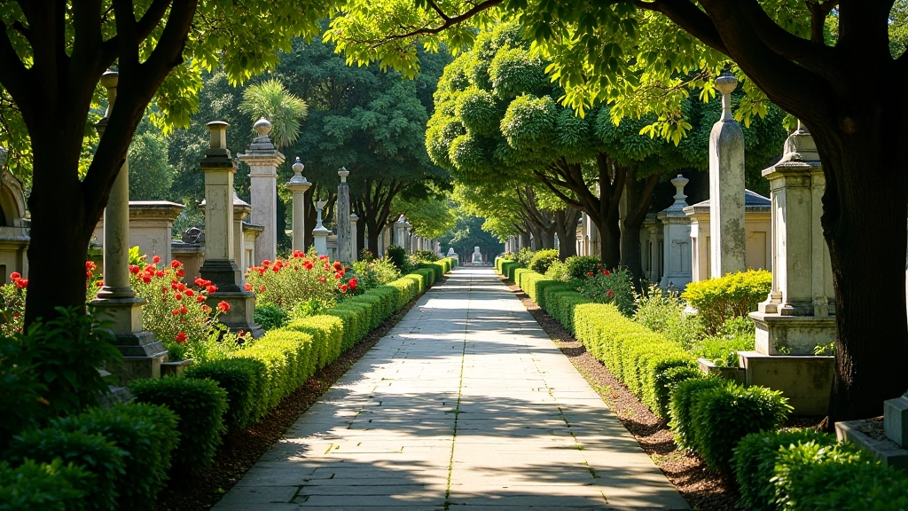 Caminos de jardín histórico con monumentos y flores ornamentales