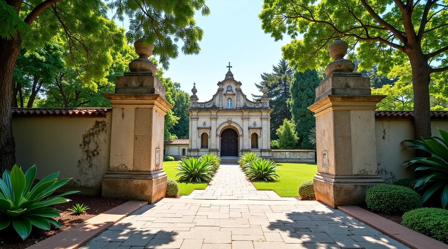 Entrada del Cementerio Santa María Magdalena con arquitectura histórica de piedra